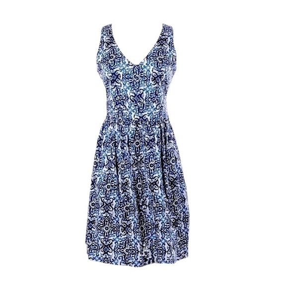 Milly Dresses & Skirts - Milly Blue Combo Sleeveless V Neck A Line Cotton Blend Dress Blue Sz 2